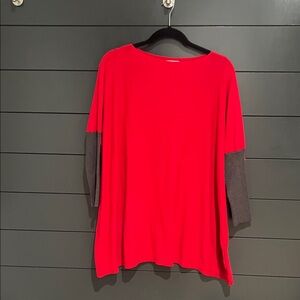 Elegant Red and Gray Long Sleeve Women's Top